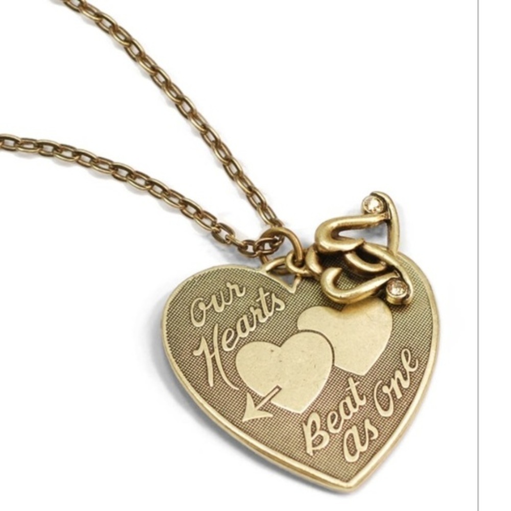 Our hearts beat as one bronze finish necklace